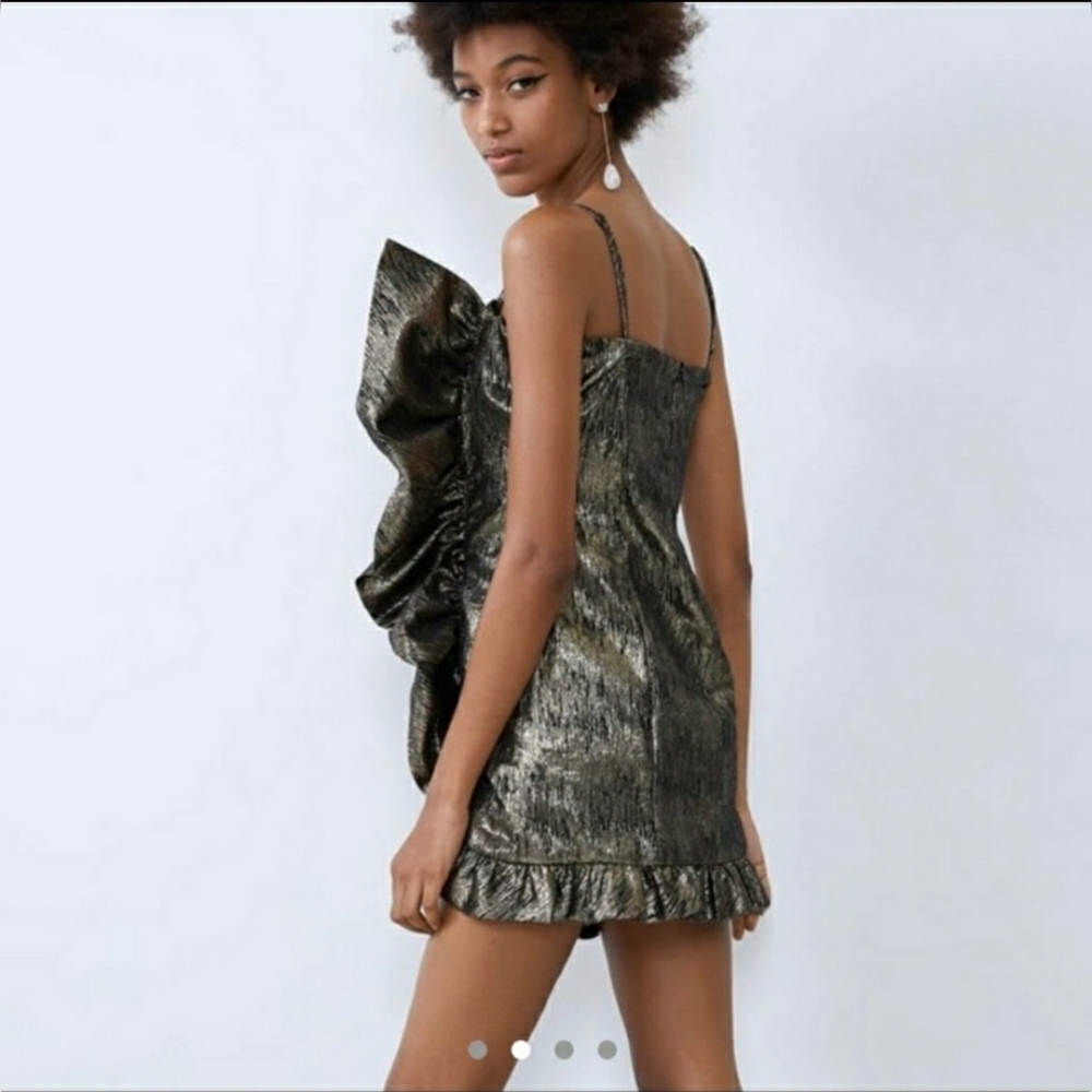 Zara Metallic Ruffled Mini Dress - Picture 3 of 14